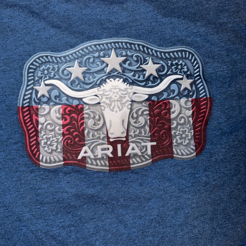 Ariat Shirt Size XL Blue Short Sleeve American Inspired Bull Logo Casual EUC - Picture 4 of 8